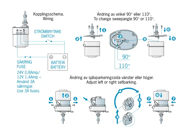 ROCA Vinduspussersett W5, komplett 12V